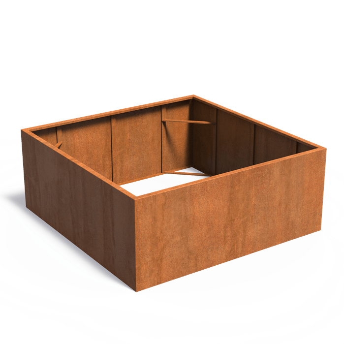 Bac ( pot ou jardinière ) carré acier corten  sans fond 1200 x 1200 x 600 mm