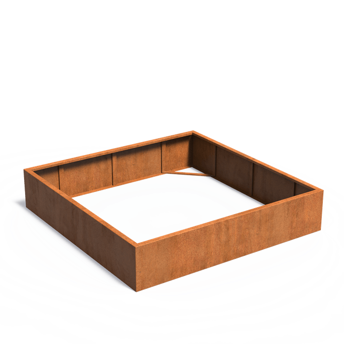 Bac ( pot ou jardinière ) carré acier corten  sans fond 2000 x 2000 x 400 mm