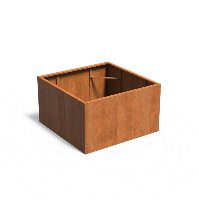 Bac ( pot ou jardinière ) carré acier corten  sans fond 1400 x 1400 x 800 mm