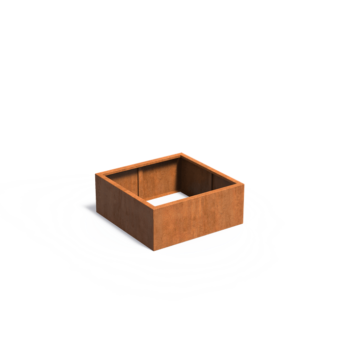 Bac ( pot ou jardinière ) carré acier corten  sans fond 1200 x 1200 x 400 mm