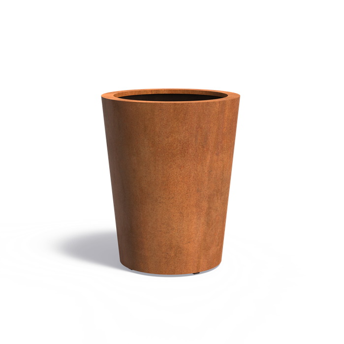 Bac ( pot ou jardinière ) rond conique acier corten 600 x 600 mm
