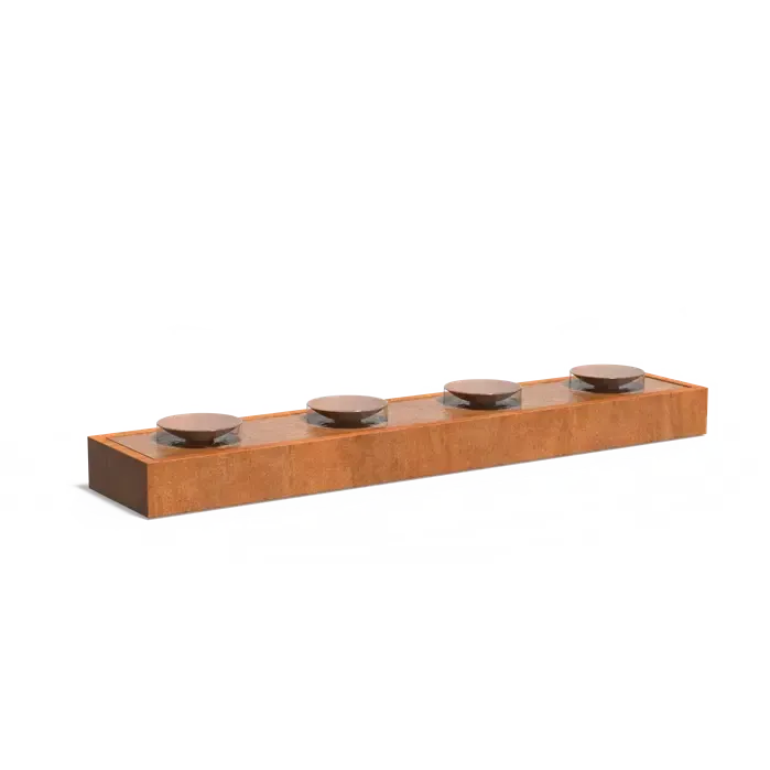 Table d'eau fontaine bassin acier corten avec écuelles, pompe et éclairage 4000 x 1000 x 520 mm