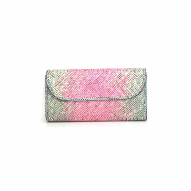 Exclusive Finely-Woven Kelarai Clutch - Pink Ombre with Grey Touch