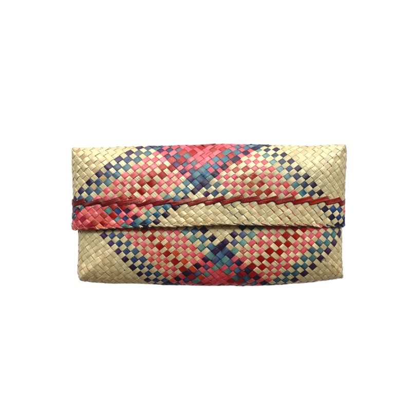 Mengkuang Sumpit Clutch - Natural with Red & Blue Stripes