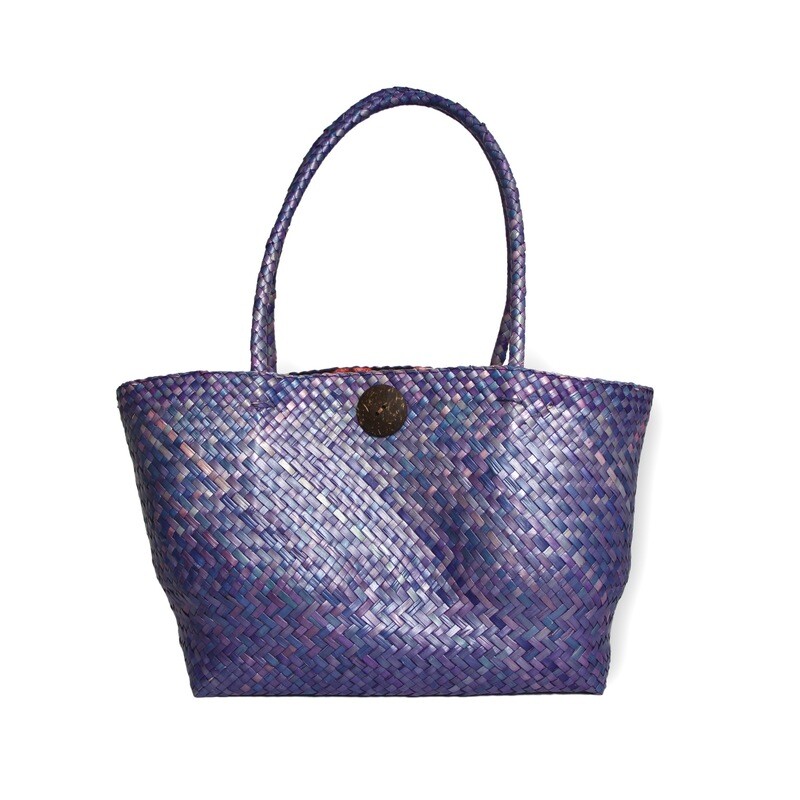 Khadijah Signature Mengkuang Tote Bag - Ombre Purple with Abstract Batik (1/3)