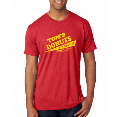 Unisex Tom's Donuts Original  T-Shirt - Red/Yellow