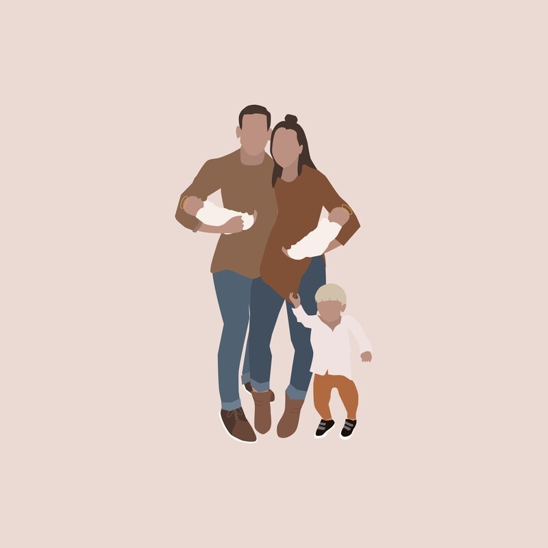 Family Portrait Illustrations (No Face, 2-3 Members)