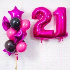 Композиция из воздушных шаров «Важная дата 21 в цвет Фуше» №120 (Цифра на выбор)