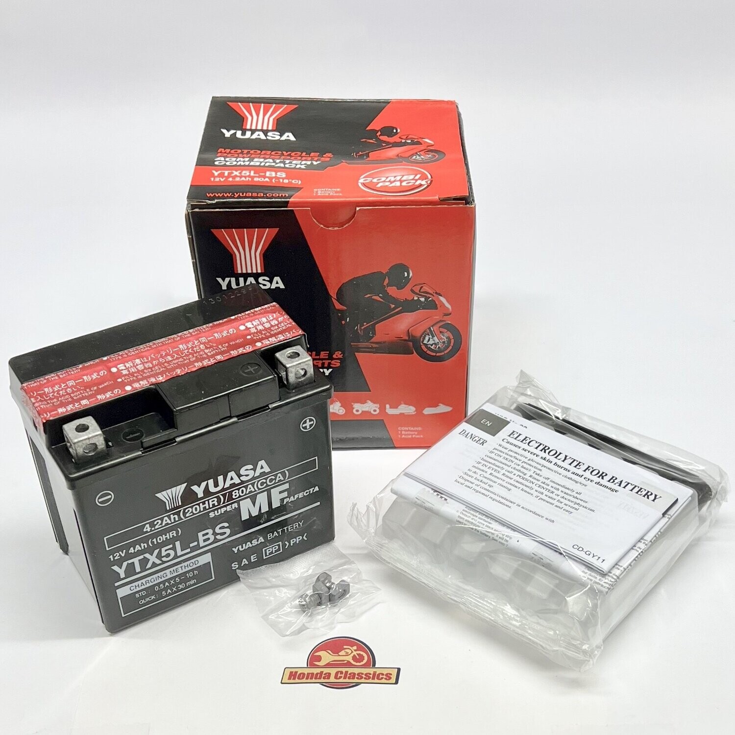 Battery, Yuasa YTX5L-BS with Acid Pack. BAT899Y