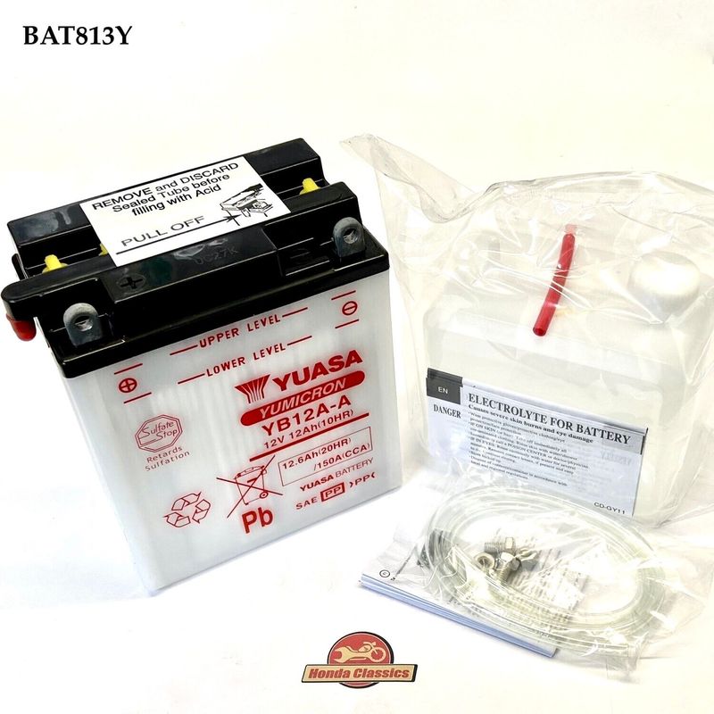 Battery, Yuasa YB12A-A with Acid Pack - BAT813Y Battery, Yuasa YB12A-A with Acid Pack - BAT813Y