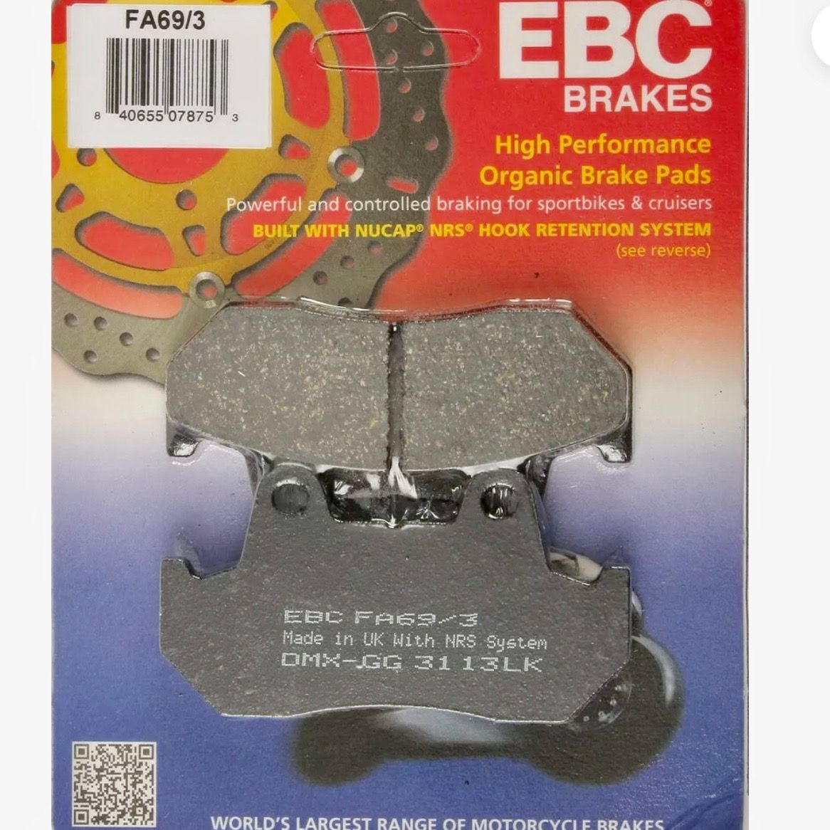 Brake Disc Pads (Pair). EBC-FA069/3 Brake Disc Pads (Pair). EBC-FA069/3