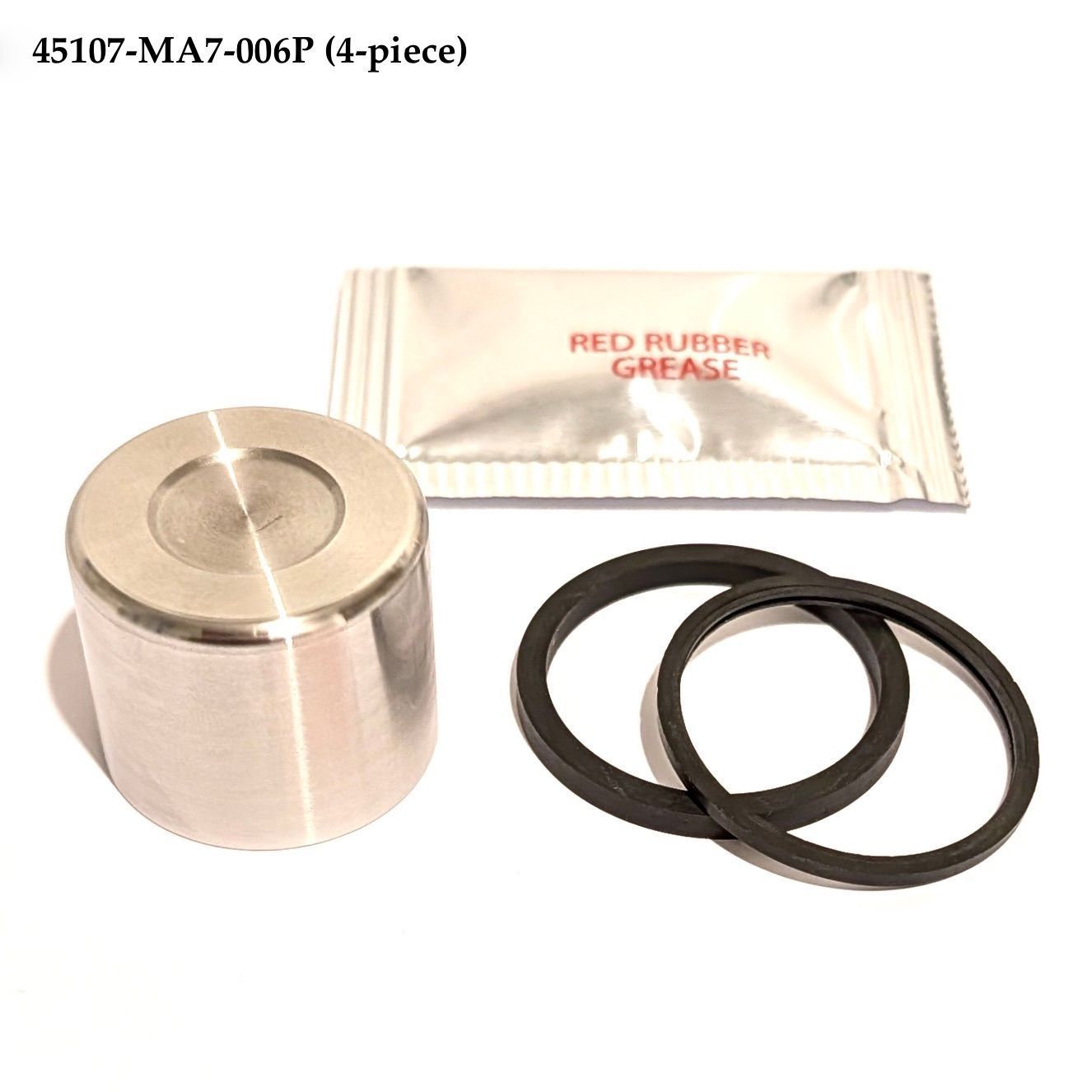 Front Brake Caliper Piston (Stainless Steel) & Seals Set (4-piece). 45107-MA7-006P Front Brake Caliper Piston (Stainless Steel) & Seals Set (4-piece). 45107-MA7-006P