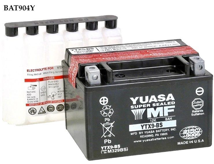 Battery, Yuasa YTX9-BS with Acid Pack. BAT904Y
