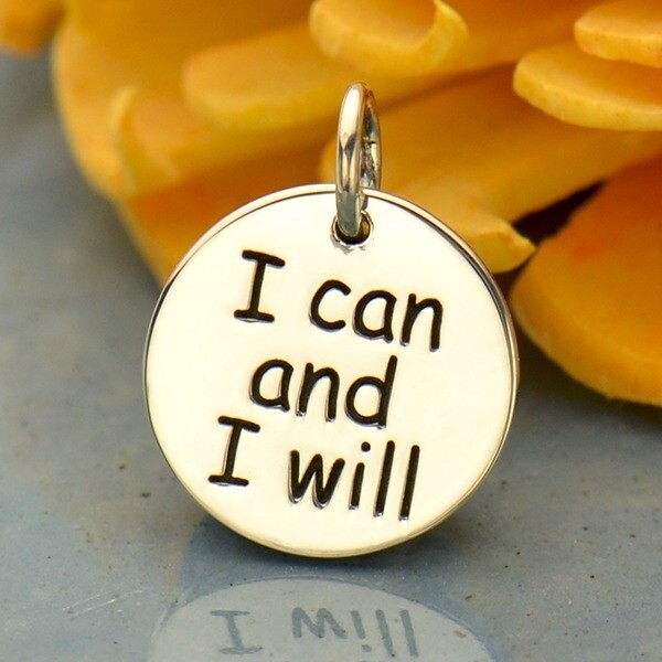 Sterling Silver Motivational Fitness Pendant Charm - I Can and I Will