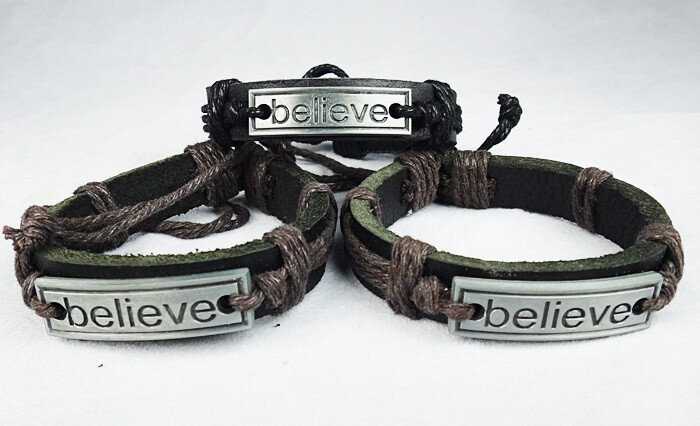 Believe Word Leather Bracelet
