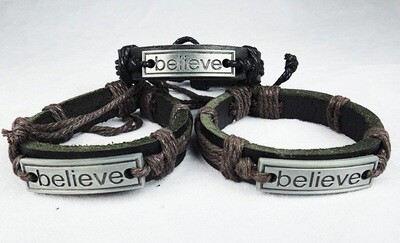Believe Word Leather Bracelet