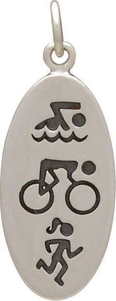 Sterling Silver Charm Necklace Triathlon Symbols Fitness Jewelry