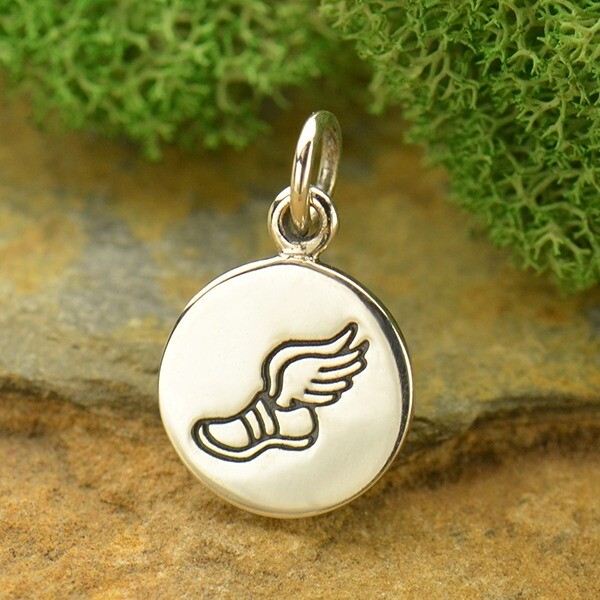 Sterling Silver Charm Necklace Running Shoe Charm with Wings