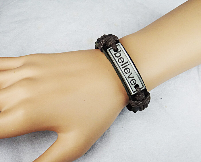 Believe Word Leather Bracelet