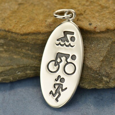 Sterling Silver Charm Necklace Triathlon Symbols Fitness Jewelry