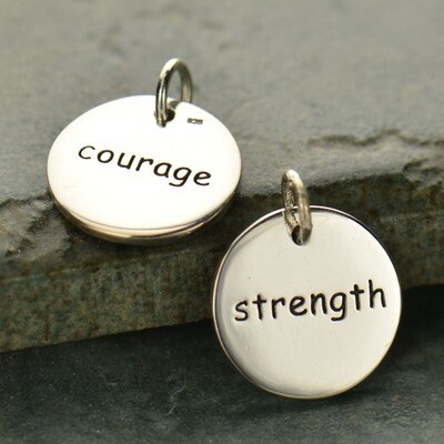 Sterling Silver Courage/Strength Round Word Charm