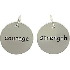 Sterling Silver Courage/Strength Round Word Charm