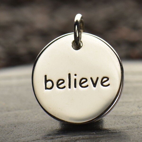 Sterling Silver Believe Round Word Charm