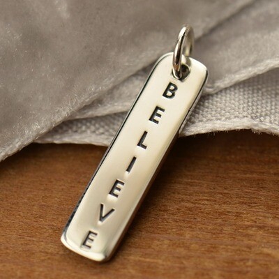 Sterling Silver Vertical Believe Charm Tag
