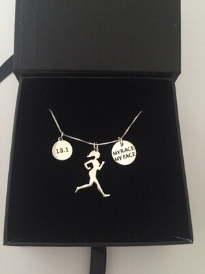 All Sterling Silver My Race My Pace 13.1 Runner Girl Trio