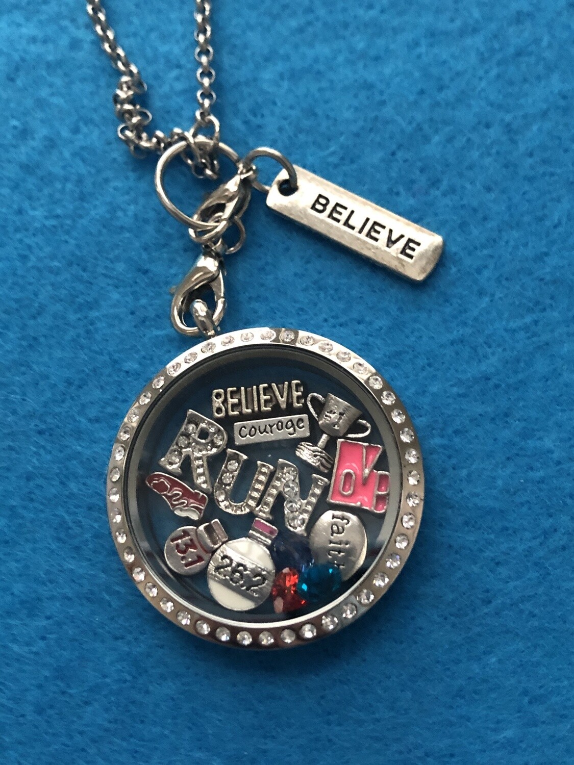 Believe Courage Run Locket Necklace