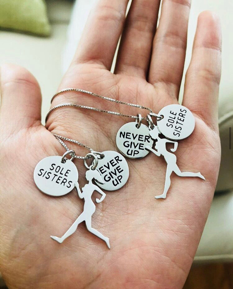 Sole Sisters Never Give Up Running Necklace