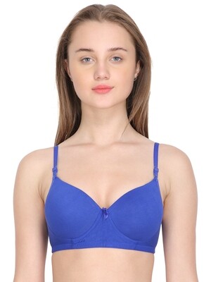 Clothonics Women&#39;s Cotton Lycra  Lightly Padded Bra - Blue