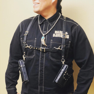 Black &amp; Chrome Dbl/CO Traveling Holster (In Stock)
