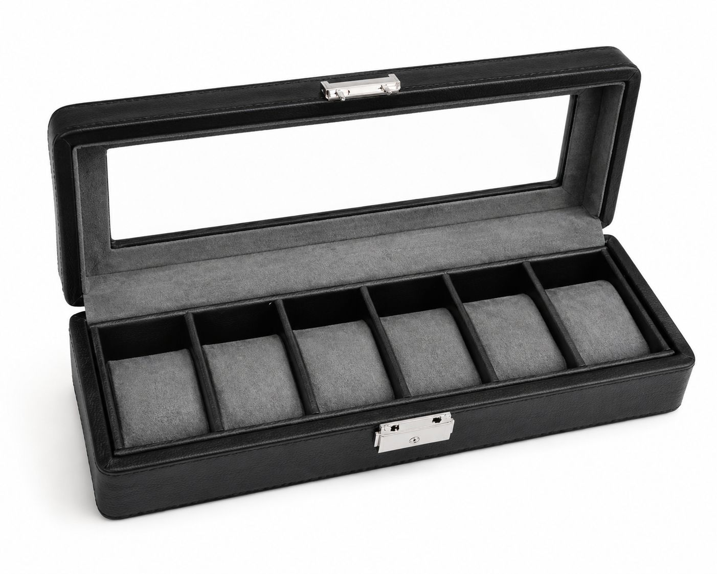 6 Slot Black Leather Jewelry Organizer