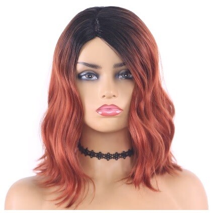 Copper Red Ombre Beachy Wave Side Part Bob