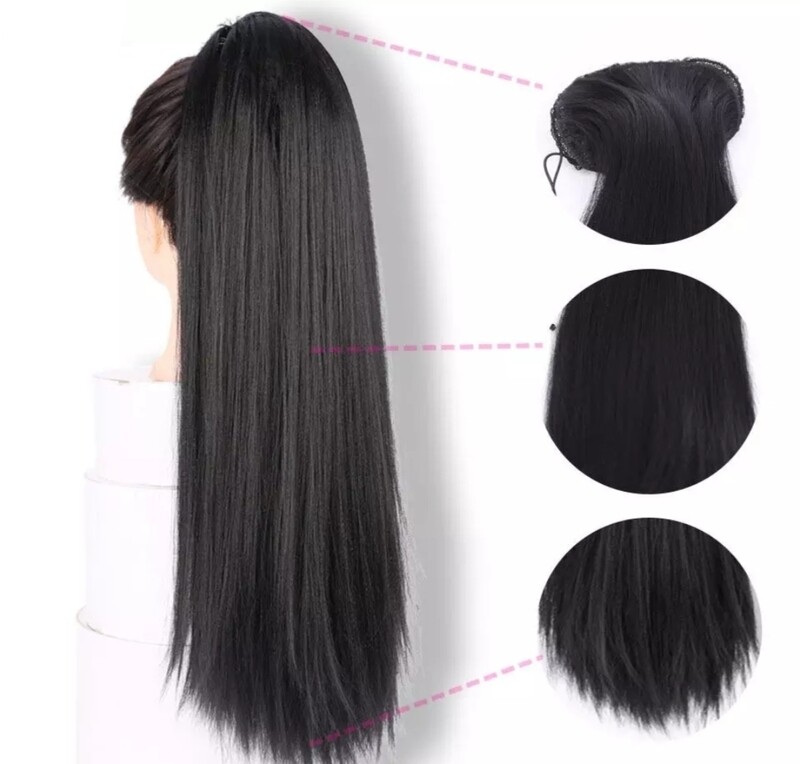 DRAWSTRING PONYTAIL EXTENSION KINKY STRAIGHT SYNTHETIC HAIR 22&quot;