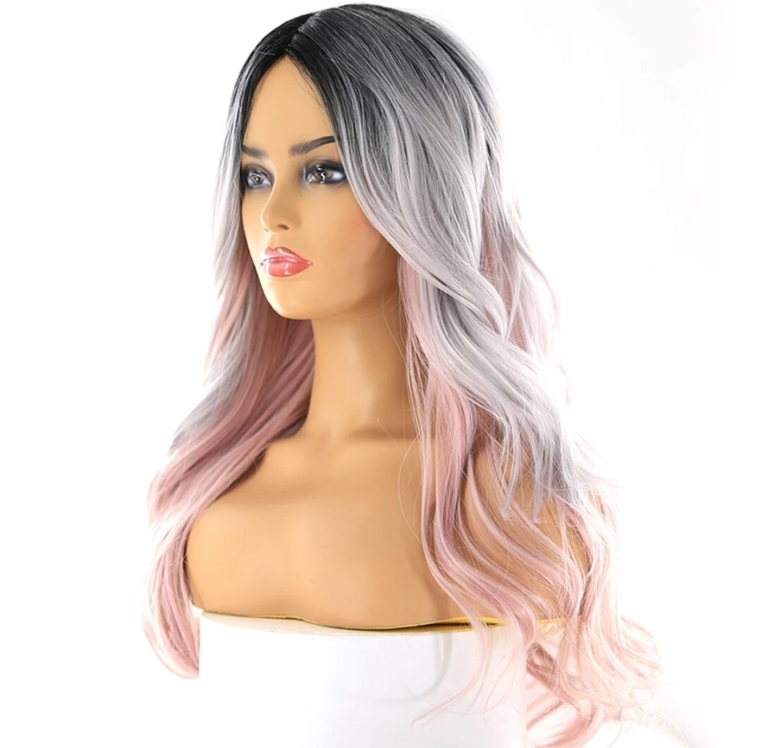 Cosplay - Wig - Silver to Soft Pink Balayage