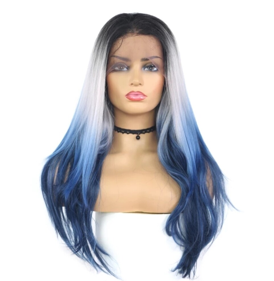 Cosplay Grey Blue Lace Front Free Part with Pre Plucked Hair