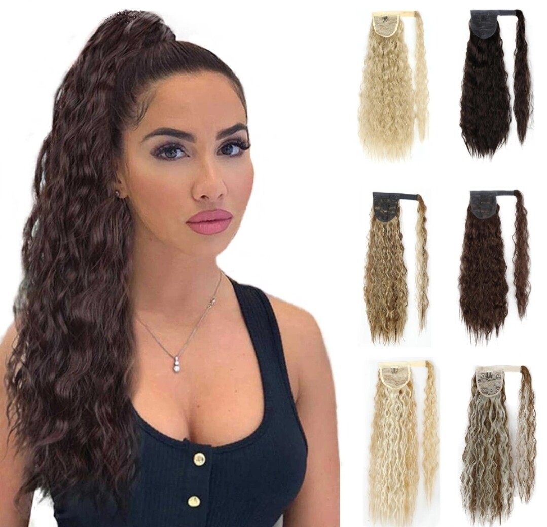 CLIP ON PONYTAIL EXTENSION WATER WAVE SYNTHETIC HAIR 24&quot;