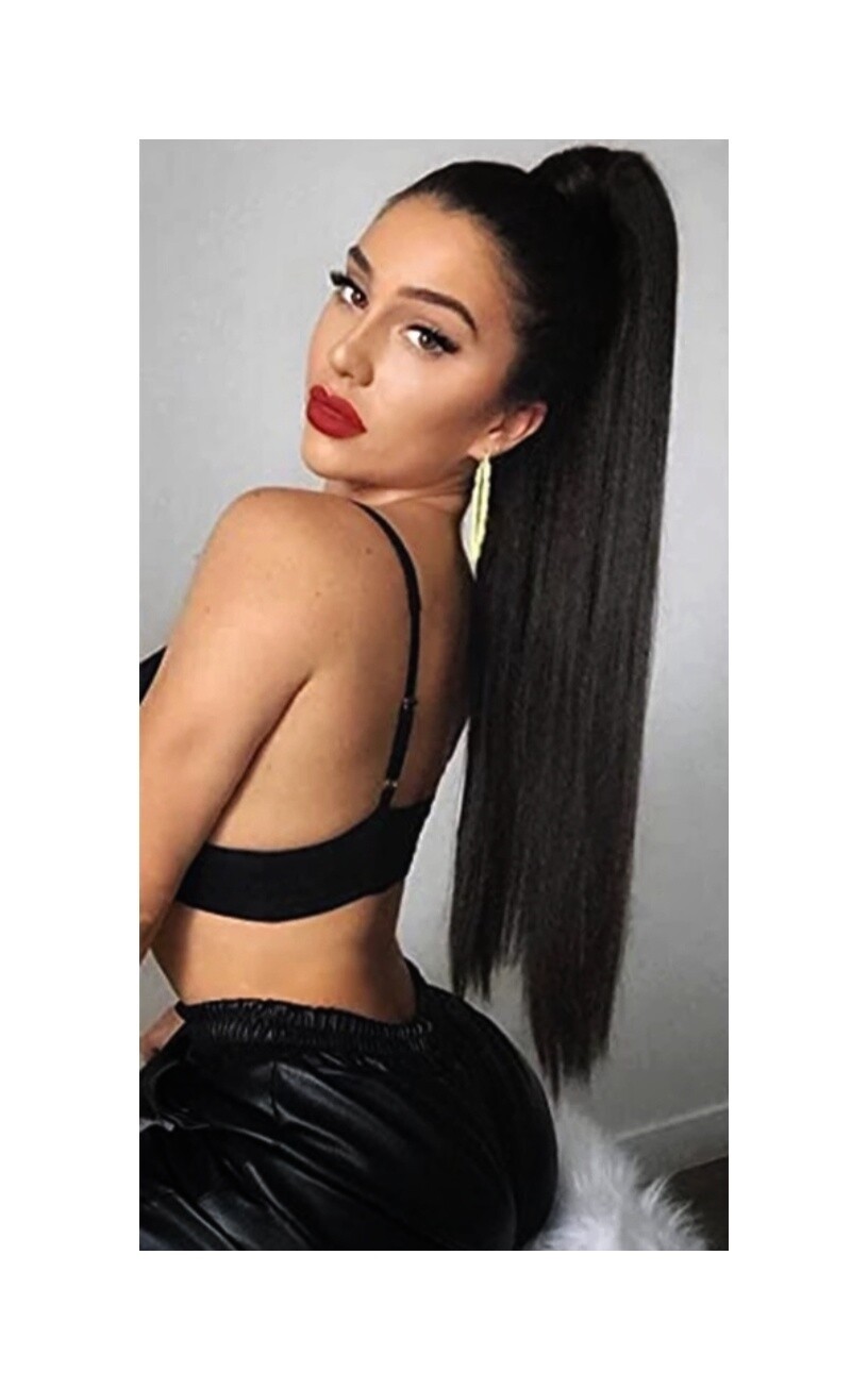 DRAWSTRING PONYTAIL EXTENSION KINKY STRAIGHT SYNTHETIC HAIR 22"