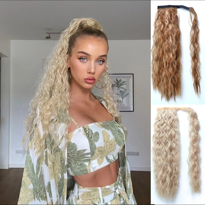 CLIP ON PONYTAIL EXTENSION WATER WAVE SYNTHETIC HAIR 24&quot;