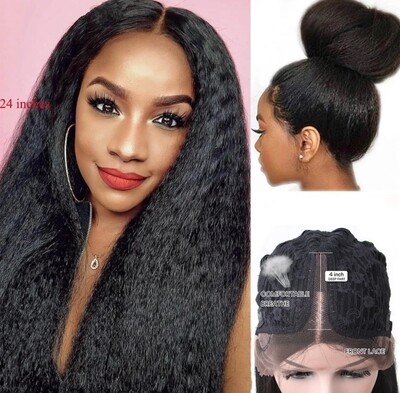 Kinky Straight Human Hair 13x1 Lace Front 20"