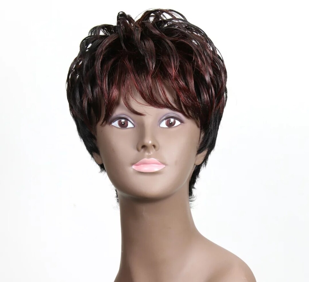 Kim Wig | Black Auburn Highlights Human Hair