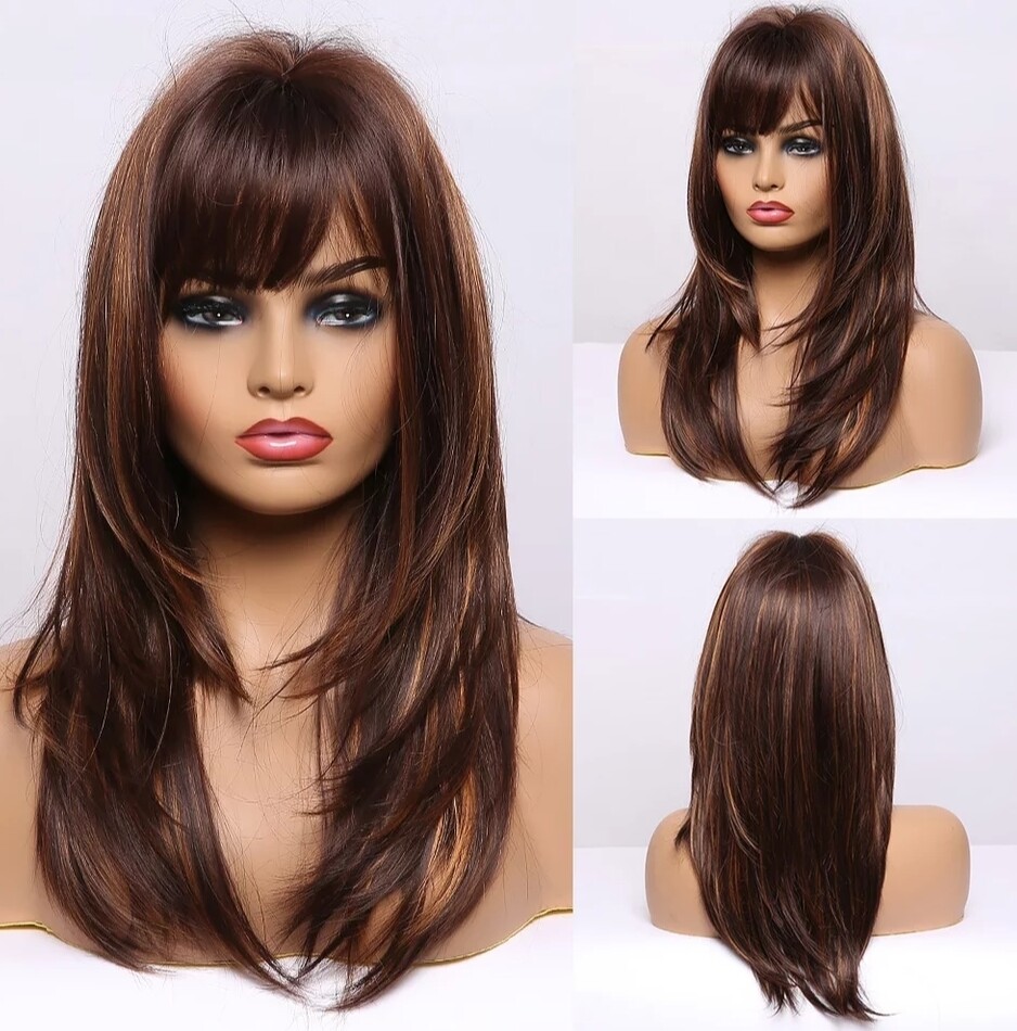 Viviana Wig | Dark Brown Layered Copper Highlights 