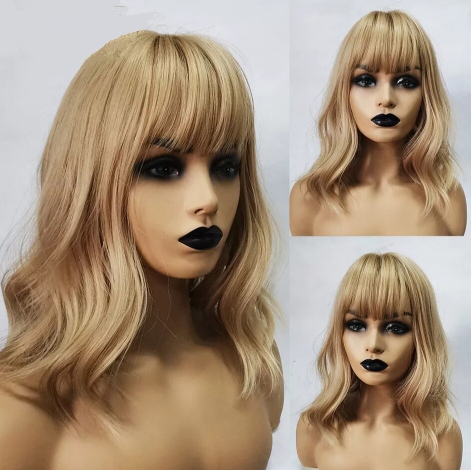 Dirty Blonde Beachy Wave Bob with Fringe