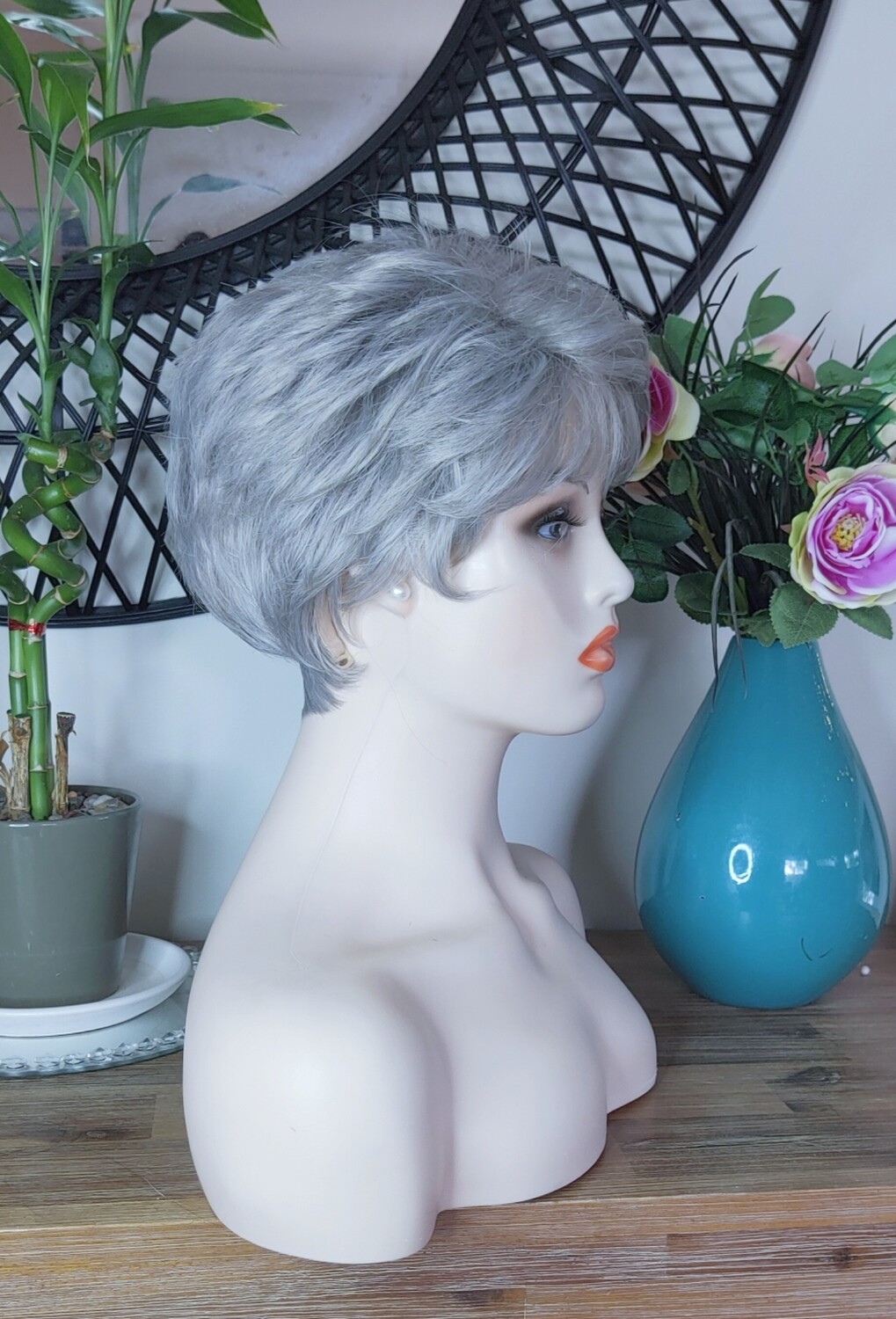 Aurora Wig | Medium Grey Human Hair Blend 