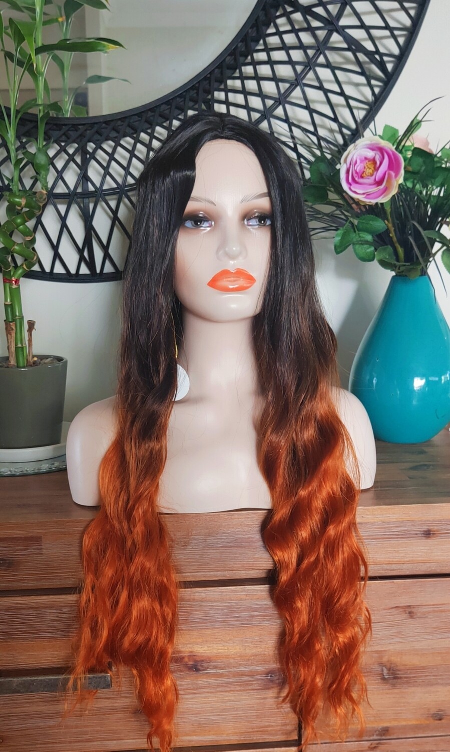 Cosplay - Wig - Black to Copper Orange Balayage