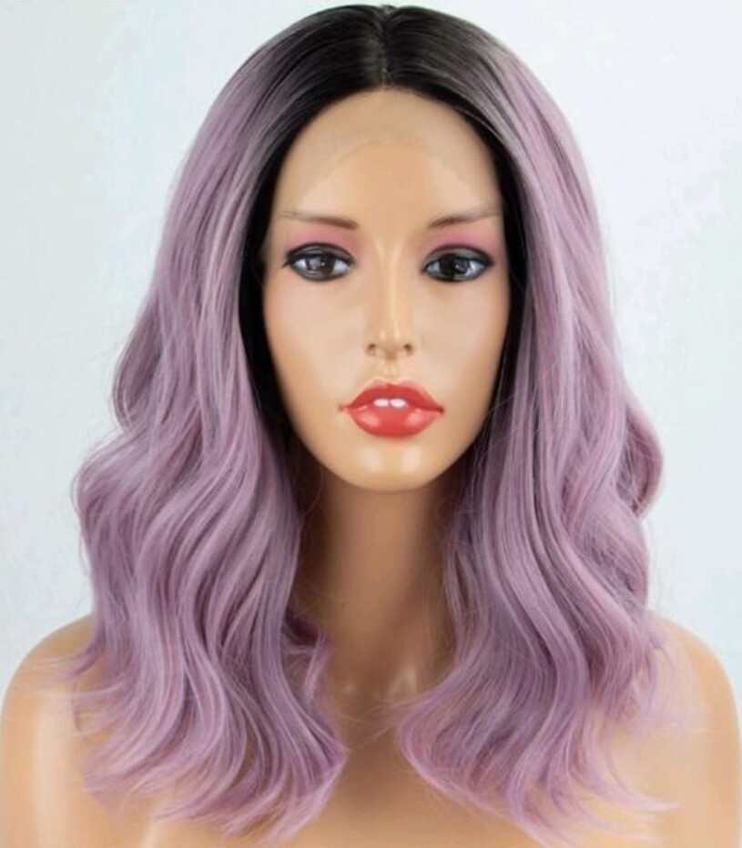 Cosplay Pearly Purple Lace Front Free Part Wavy Bob