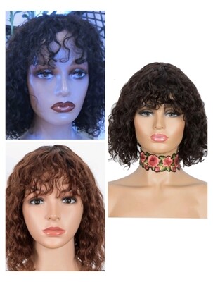Curly Human Hair Bobs with Fringe 14"