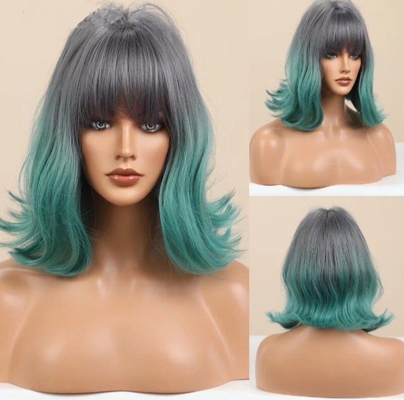 Cosplay Wig | Grey Green Balayage